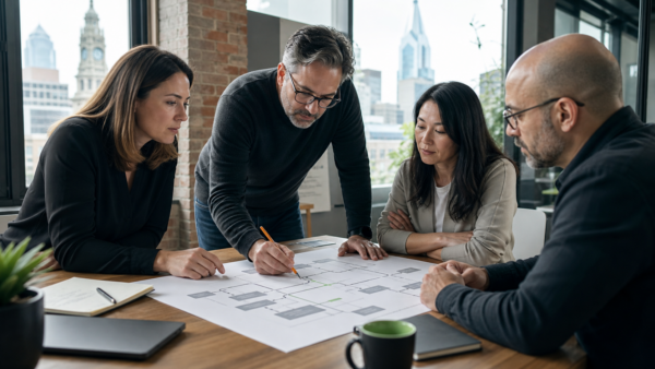 Product, operations, and engineering leaders tracing a broken integration path on a process map